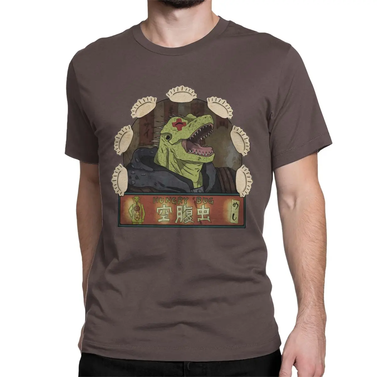 Hungry Bug Gyoza Anime Gothic T-Shirts for Men - 100% Cotton Short Sleeve Tee, Large Size