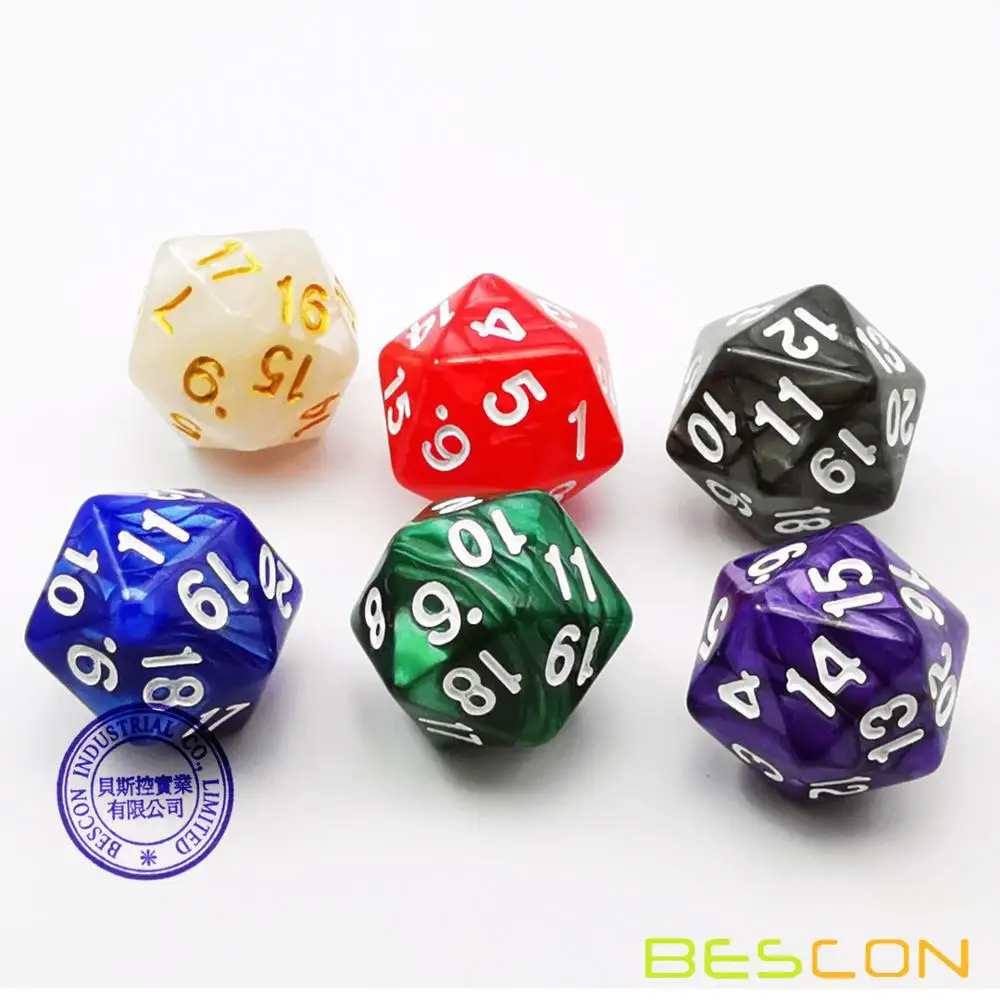 

Bescon D20 Spindown Dice 22MM, Assorted Marble Colors 6pcs Set