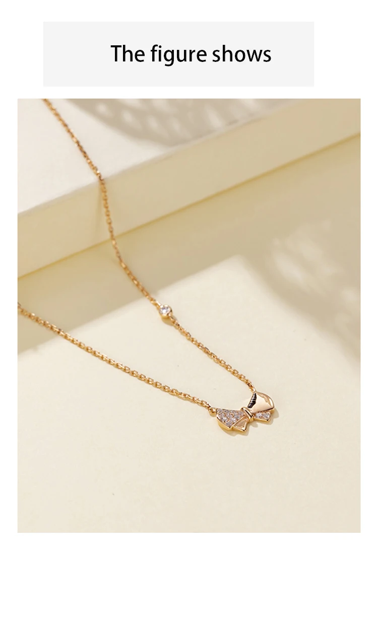 Chic& Charms 9K& 14K Настоящее розовое золото бриллиантовое ожерелье бант дизайн индивидуальные женские ювелирные изделия 0.07ct