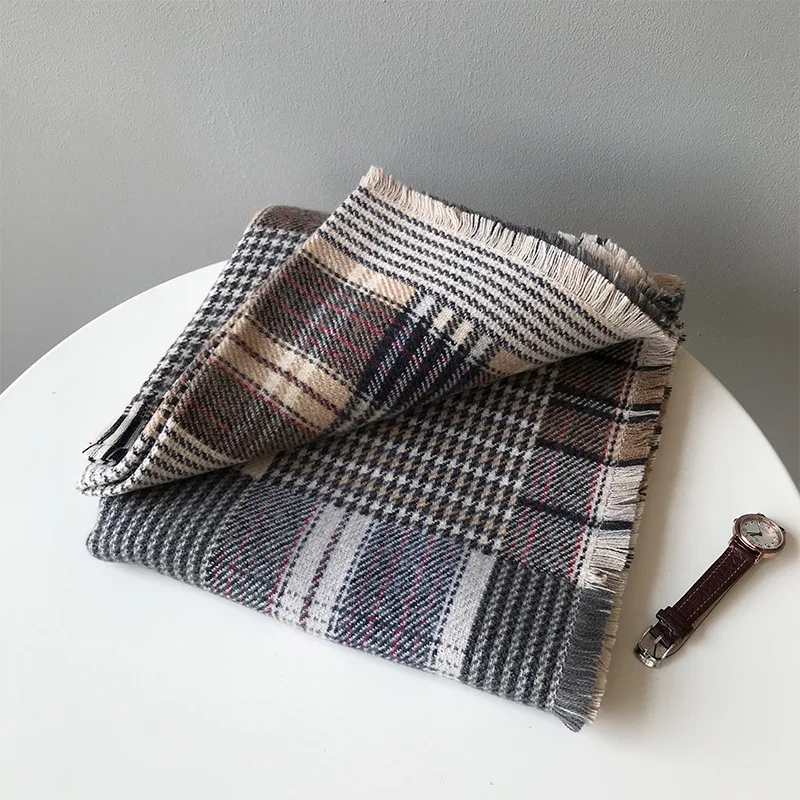 Coffee Plaid CamKemsey осень зима имитация кашемира шарфы для женщин Модные Винтажные клетчатые толстые теплые пашмины Шарфы Женская шаль - Цвет: Coffee Plaid
