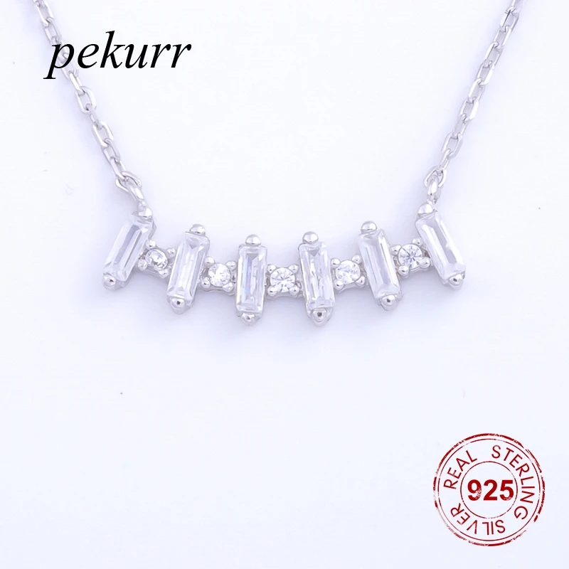 Pekurr, 925 пробы, серебряные драгоценные камни, прямоугольные и циркониевые бусы, ожерелья, панденты для женщин, длинная Серебристая цепочка, хорошее ювелирное изделие, подарок