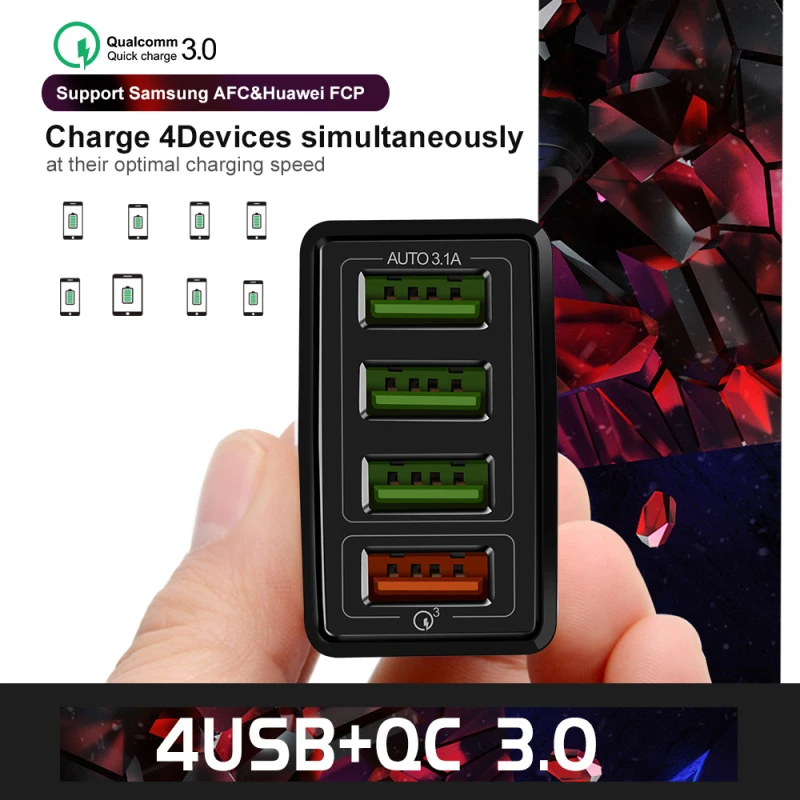 Фото Зарядное устройство с 4 USB портами и поддержкой быстрой зарядки Зарядные Зарядное устройство с 4 USB портами и поддержкой быстрой зарядки Зарядные