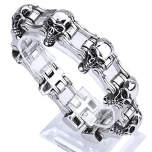 Высокое качество Череп велосипед цепь серебряный Винтаж панк браслет для мужчин нержавеющая сталь модные украшения хип хоп Уличная культура grillz