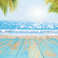 

Laeacco Tropical Summer Seaside Wooden Floor Palms Tree Photo Backdrop Polka Dot Light Boekh Baby Holiday Background Photostudio