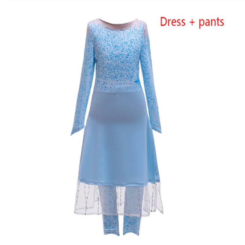 dress and pant «Анна и Эльза» 2 шт. Бандажное платье для девочек костюм принцессы для костюмированного представления, курточка в стиле Эльзы карнавальный костюм День рождения Синее платье покроя «принцессы» для Детские платья - Цвет: dress and pant