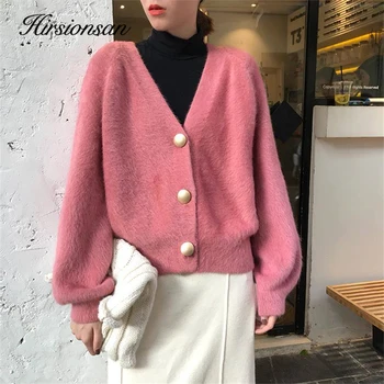 

Hirsionsan Elegant Knitted Cardigan Women 2020 Spring New Open Stitch Thin Sweater Korean Loose Outwear Soft Jacket Solid Top
