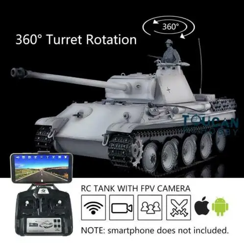 Henglong 1/16 6.0 Plastic Panther G RC Tank 3879 FPV 360 Turret Steel Gearbox TH16185 - Цвет: Snow white