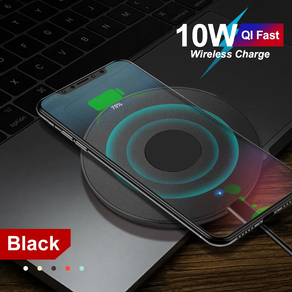 Black 10 Вт Qi быстрая Беспроводная зарядка для Iphone 11 Pro X Xs Max XR для samsung S8 S9 S10 Plus Note 10 9 зарядная площадка Беспроводное зарядное устройство - Цвет: Black