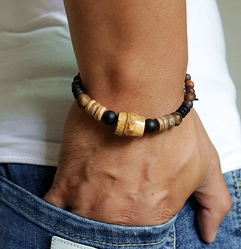 Handmade Natural pearls & wood bead tribal bracelet