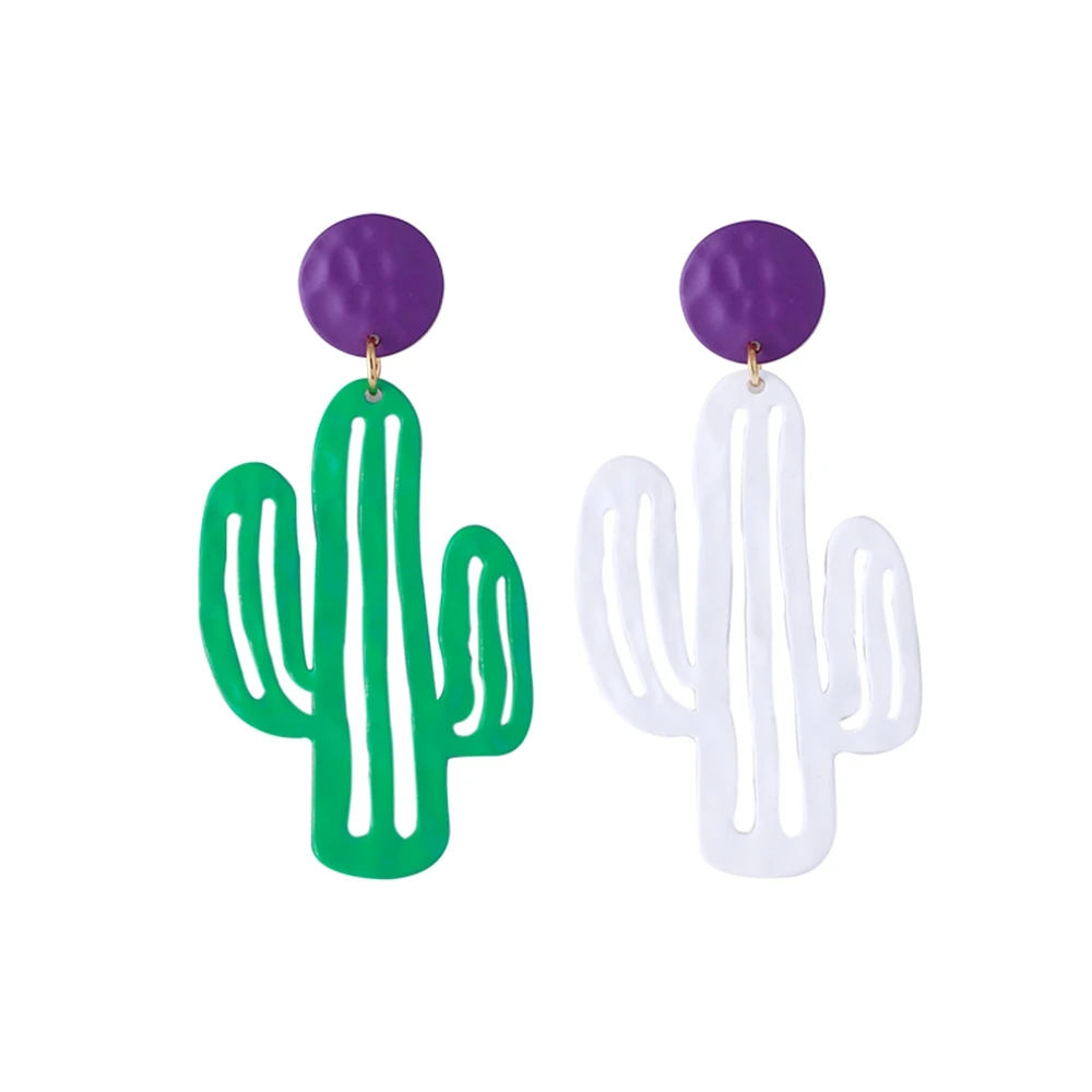 

Personality fresh candy cactus shape asymmetric contrast Earrings