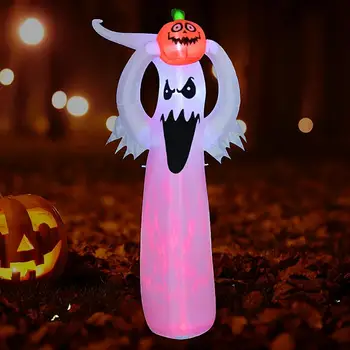 

6 Ft Inflatable Halloween Terrible Ghost Holding Pumpkin Inflatable Lighting with Color Changing LEDs Halloween Party Decoration