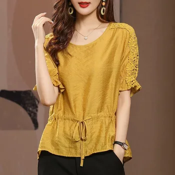 

Women Cotton yellow Fashion Cotton Ladies Tee Shirt Short Sleeve Tops Tee Shirt
