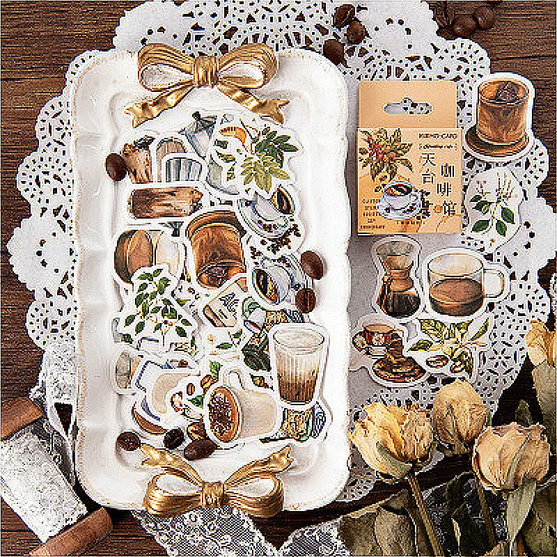 45PCS Cartoon Cafe Stationery Stickers Kawaii Planner Decal Scrapbooking Stickers Stationery School Supplies Escolar