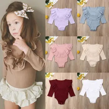 

2019 New Spring Autumn Newborn Infant Baby Girl Ruffle Romper One-Pieces Solid Jumpsuit Long Sleeve Outfits