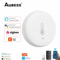 Aubess Zigbee Smart Temperature Humidity Sensor Indoor Hygrometer Thermometer Detector Support Alexa Google Smart Life Security