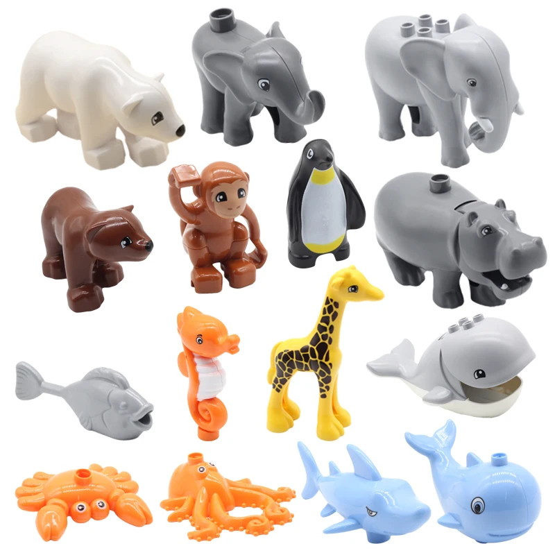 Ocean Animals Sets Big Building Blocks Bricks Accessories Model Hippo Octopus Giraffe Whale Fish DIY Education Toys For Children play house doll model big building blocks accessory family worker police doctor princess toys for children multiple figures sets