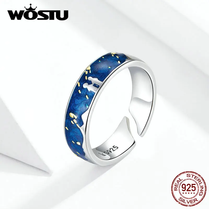 WOSTU,, 925 пробы, серебряные, метеоритный душ, синие кольца для женщин, регулируемые кольца на палец, свадебные, для влюбленных, роскошные ювелирные изделия BKR609