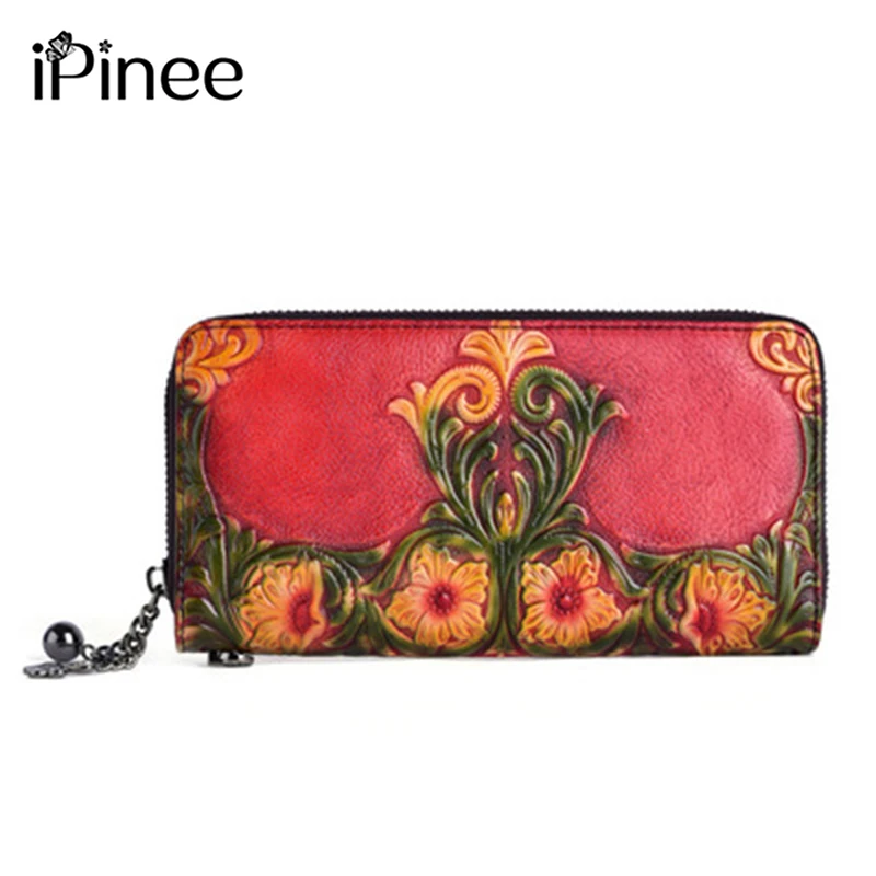 

iPinee Genuine Leather Women Long Purse Female Clutches Money Wallets Handbag Handy Passport walet for Cell Phone Card Holder