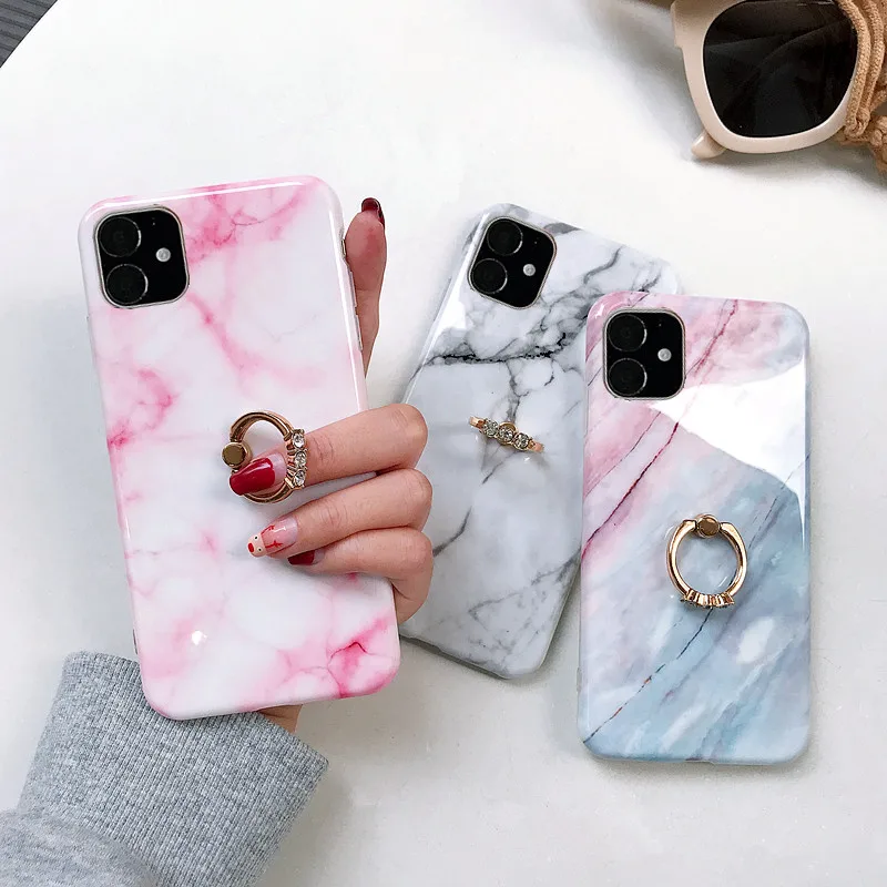 10 шт роскошный мраморный чехол для телефона со стразами для iPhone 11 Pro XR XS max Kickstand кольцо Пряжка Крышка