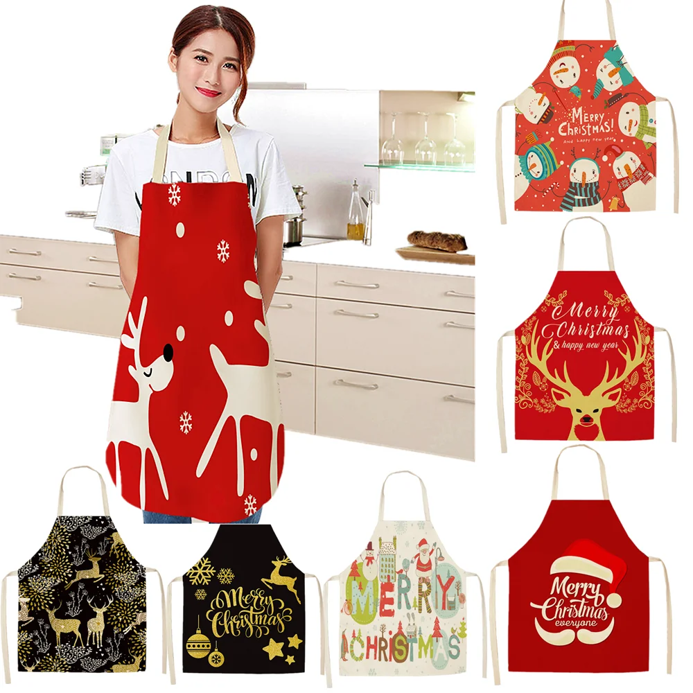 68*55cm Big Cooking Apron Christmas Cotton Linen Pinafore Xmas Decor Adult Bibs Home Kitchen Cooking Food Baking Accessories
