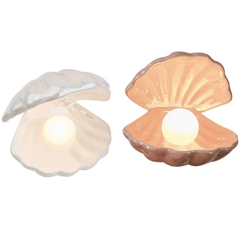 

Shell Pearl Night Light Ceramics Desktop Ornament Bedside Lamp Home Decor Lamp