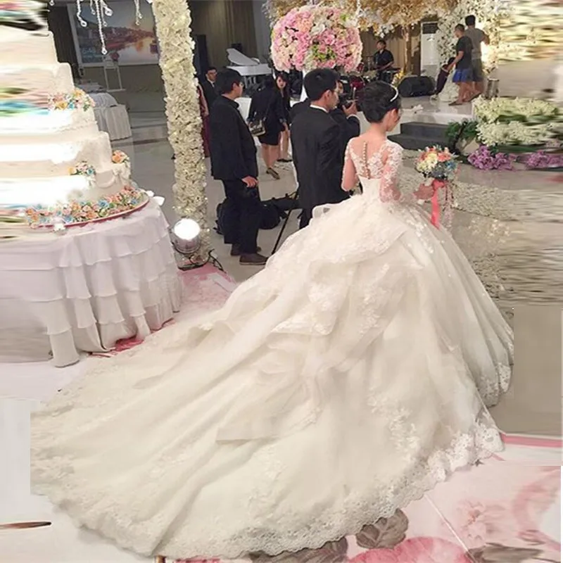 Гламурное Свадебное бальное платье принцессы с аппликацией и лифом, Vestido De Novia, платья для матери невесты с длинным рукавом и шлейфом