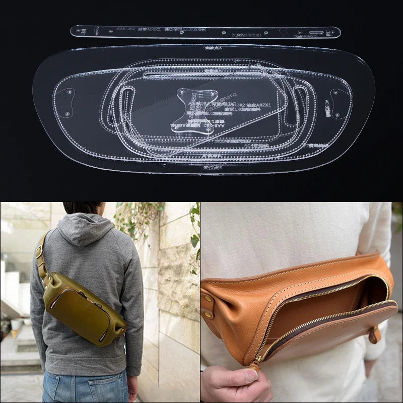 

1Set DIY Acrylic Template New Men's Belt Bag Shoulder Bags Leather Craft Pattern DIY Stencil Sewing Pattern 38cm*17.5cm