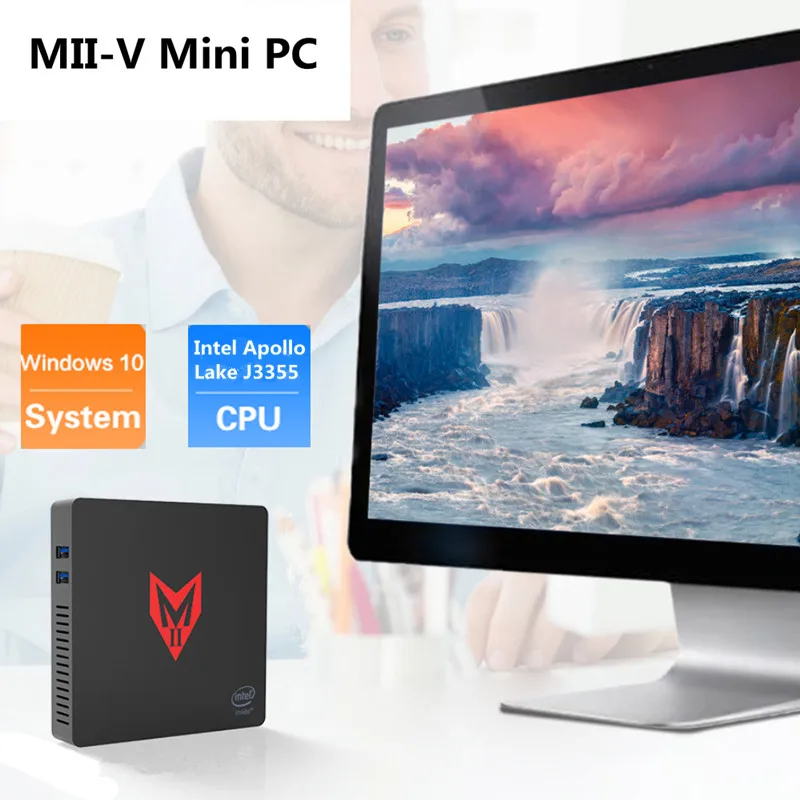 MII-V Мини ПК Intel J3355 Windows 10 4 Гб ОЗУ 64 Гб ПЗУ двухэкранный дисплей Bluetooth 4,0 1000 Мбит/с VGA+ HDMI мини-ПК