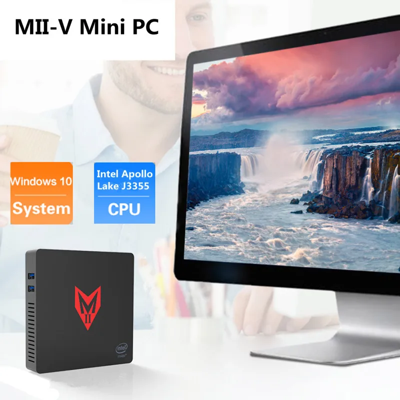 

MII-V Mini PC Intel J3355 Windows 10 4GB RAM 64GB ROM Dual-screen Display Bluetooth 4.0 1000Mbps VGA + HDMI Mini PC