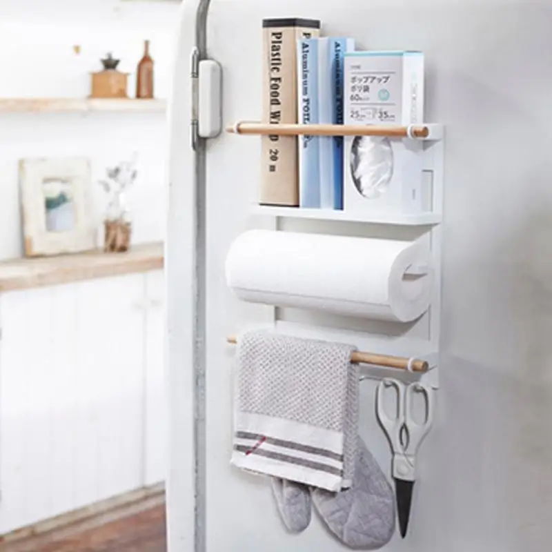 Kitchen Rack Fridge Magnetic Adsorption Organizer Tools Paper Towel Holder Seasoning Pot Jars Sundries Storage Rack Home Decor
