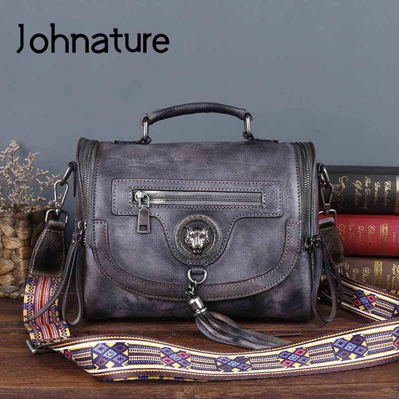Женская сумка из натуральной кожи Johnature однотонная винтажная через плечо мягкой