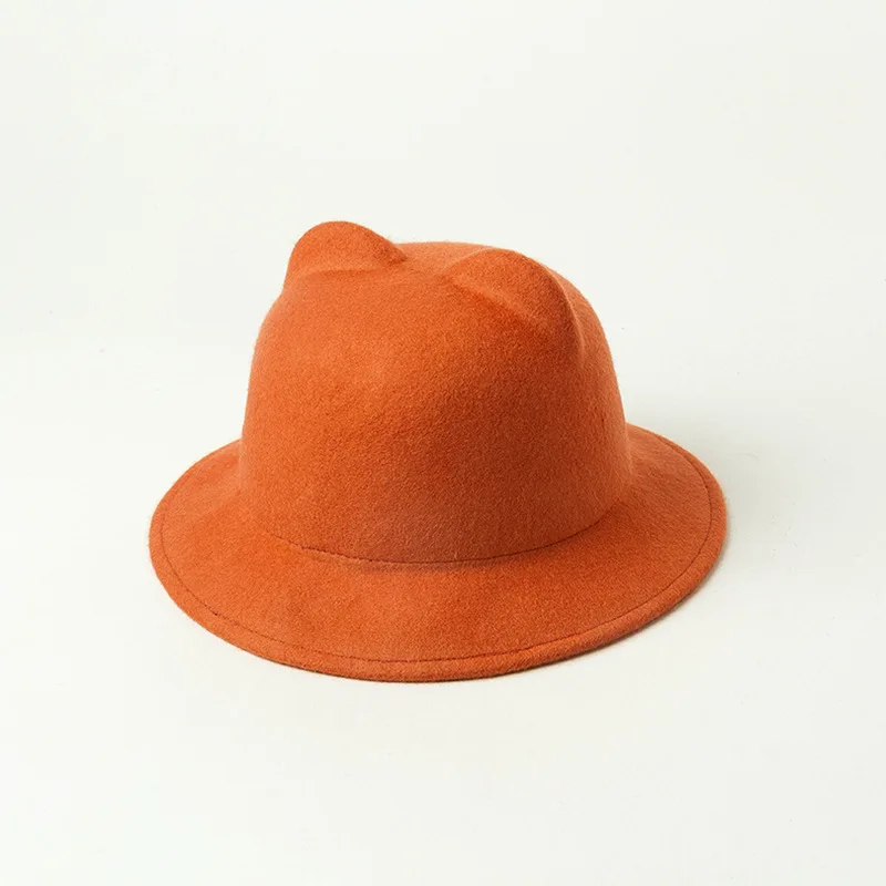 orange red Шапки для девочек и мальчиков из шерсти с медвежьими ушками; шляпы для детей 54 см; 9 цветов; - Цвет: orange red