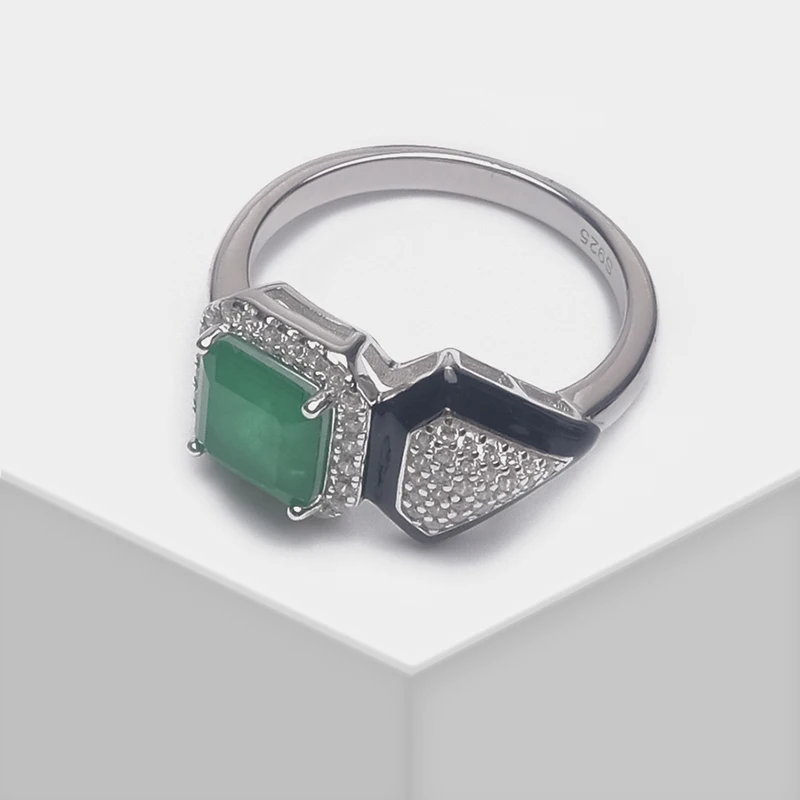 

Local focal Fashion 925 Silver Full drill geometric design ring