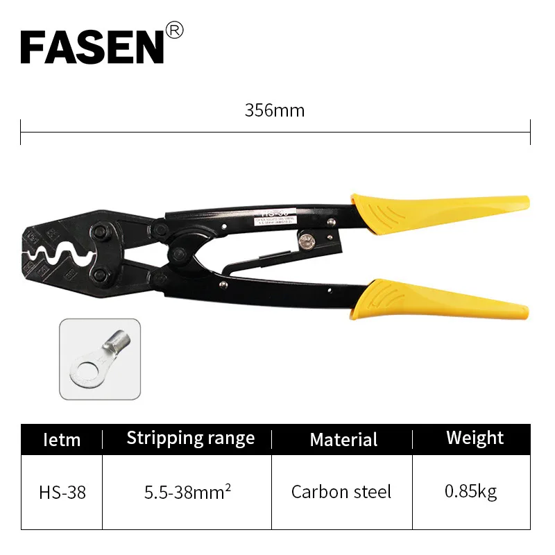 

HS-38 ratchet crimping pliers for terminal 5.5-38mmІ mini crimping tools non insulated Terminal clamper plier