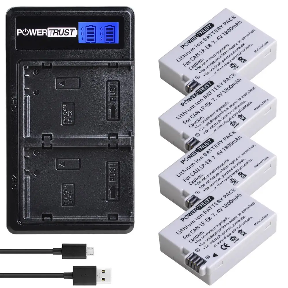 1800Mah Lp-E8 Batterie E Caricabatterie Per Canon Lp E8, Compatibile Con Canon Eos Rebel T3I T4I T5I Eos 600D 650D 700D Kiss X4 X6
