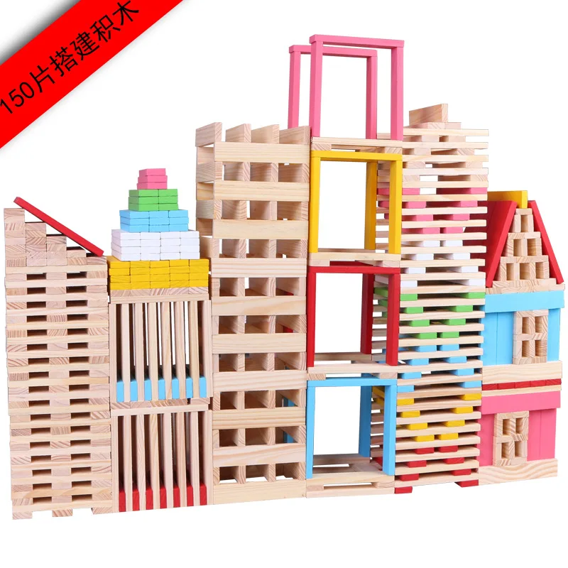 

150 PCs Children Architecture Color Wood Color Creative Flexible Strip Building Blocks Stack-up High Educational Assembling Toy