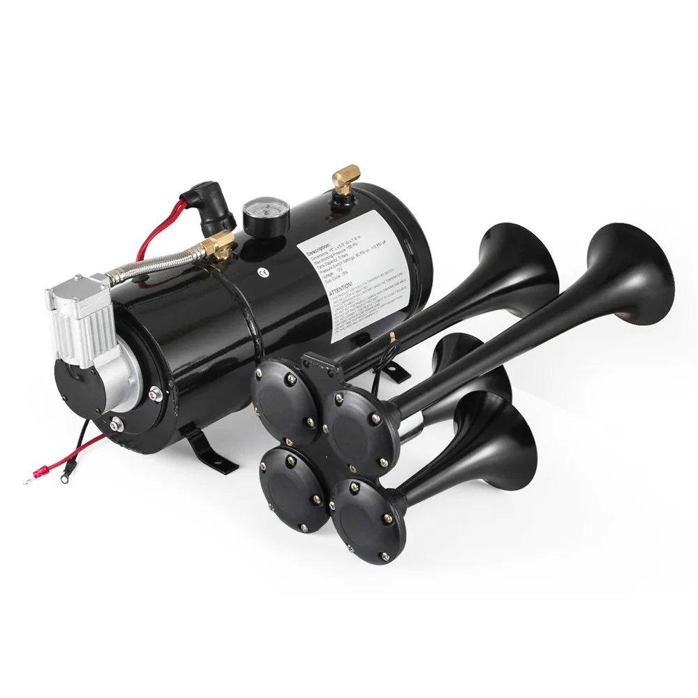 Надежный Quad 4 звуковой сигнал поезда комплект полу Грузовик Лодка W/150 PSI компрессор 12 В 3 литра переоборудование воздушный насос с четырьмя трубами