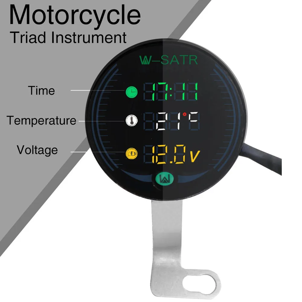 Universal 3 in 1 Digital Motorcycle Time Clock Voltmeter Temperature