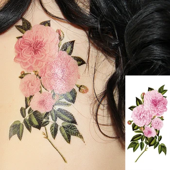 

flash henna tattoo fake temporary tattoos stickers sexy romantic pink rose flowers tattoo arm shoulder tattoo waterproof women