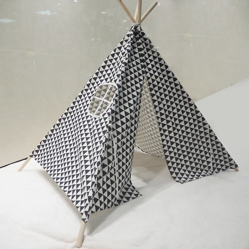 Портативная детская палатка Wigwam, хлопковый брезентовый домик Tipi, детская палатка для девочек, игровой домик, игровой домик, индийский треугольный тент, декор для комнаты - Цвет: WJ3714C
