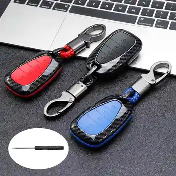 

4 Button Carbon Fiber Remote Key Case Fob Cover Key Shell + Key Chain For Chevrolet Camaro Malibu Volt