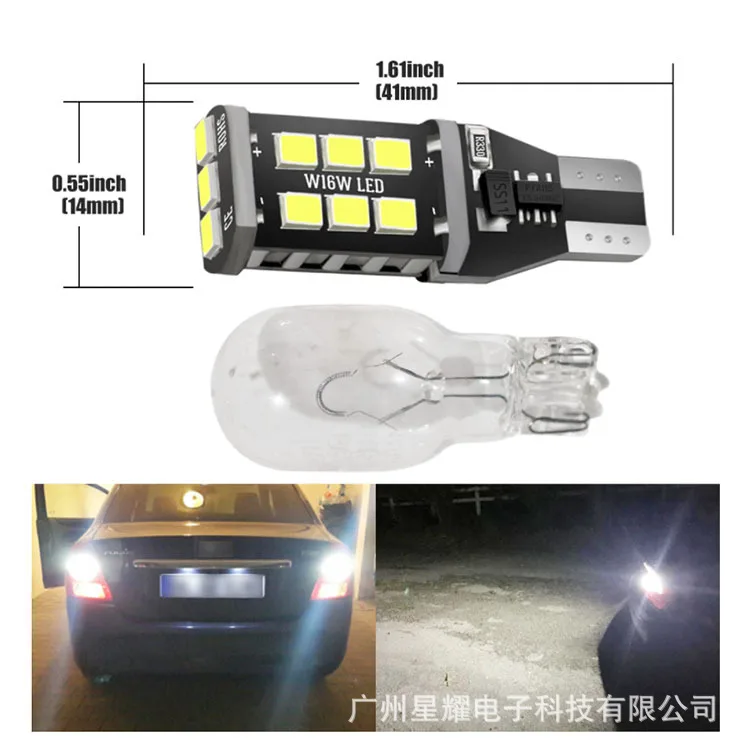 Декодирование Автомобильный светодиодный светильник CANbus W16W T15 2835 15SMD светодиодный сигнал поворота лампа заднего хода