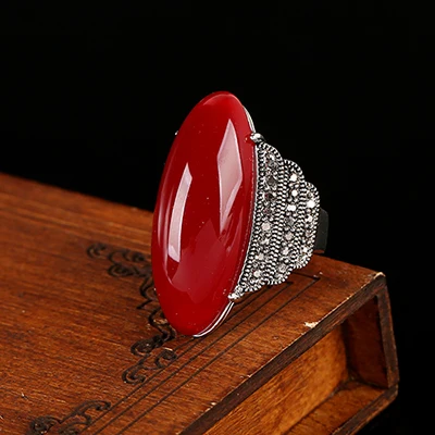red KCALOE, античное серебряное кольцо с Зелеными камнями, красный оникс, желтый натуральный камень, кольца, черные стразы, Винтажные Ювелирные Изделия - Цвет основного камня: red