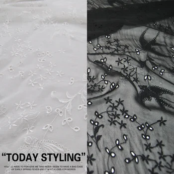 

LEO&LIN Large Wide Swallow Black and White Silk Georgette Chiffon Embroidered Shirt Silk Clothing Fabric DIY Patchwork Tissue