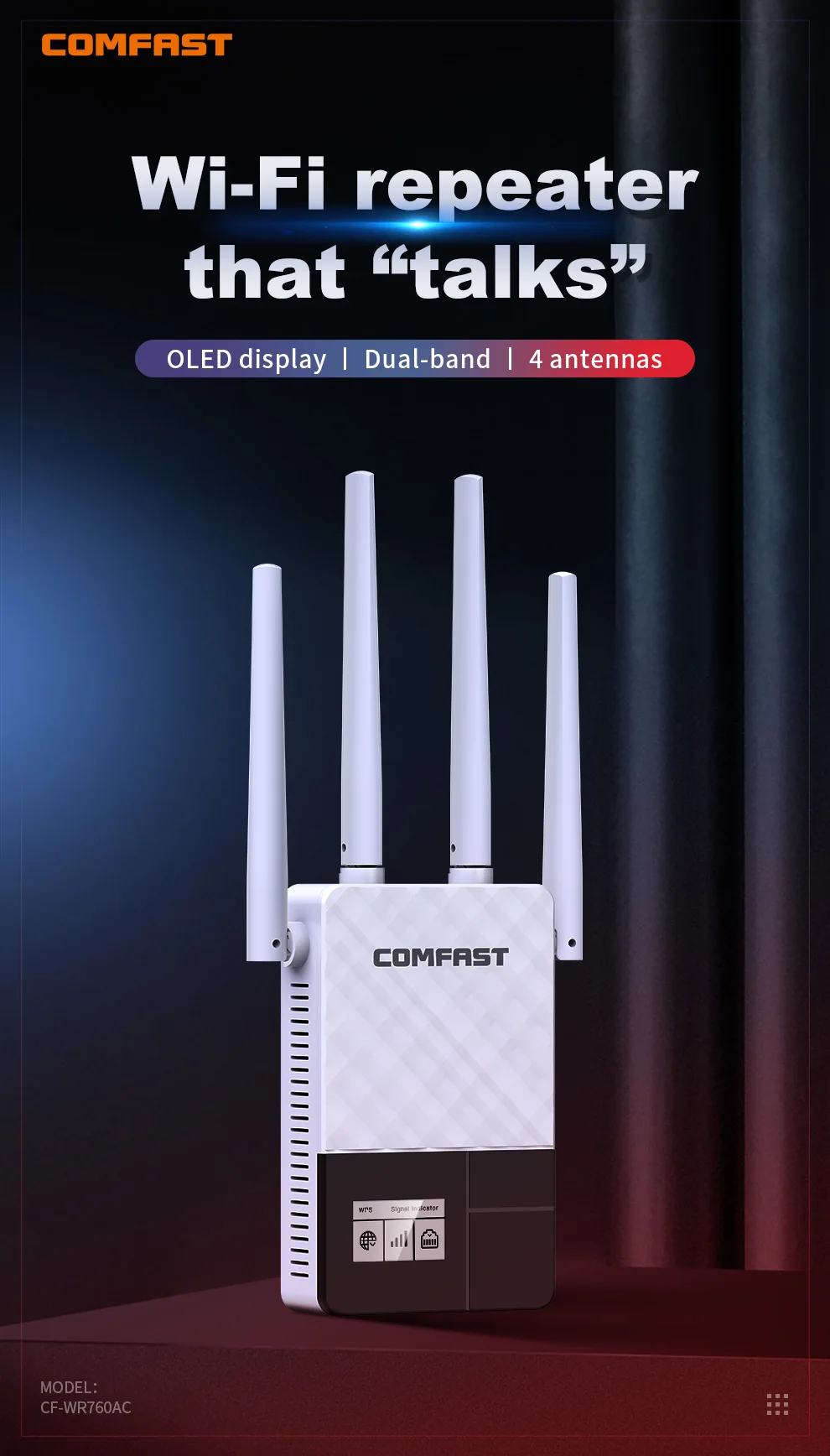 Sinal de Antena de Alta Potência para Casa Extensor sem Fio Repetidor Wifi Amplificador de Alcance Roteador ap 1200mbps 2.4g e 5g 3dbi Cf-wr761ac - Imagem 6