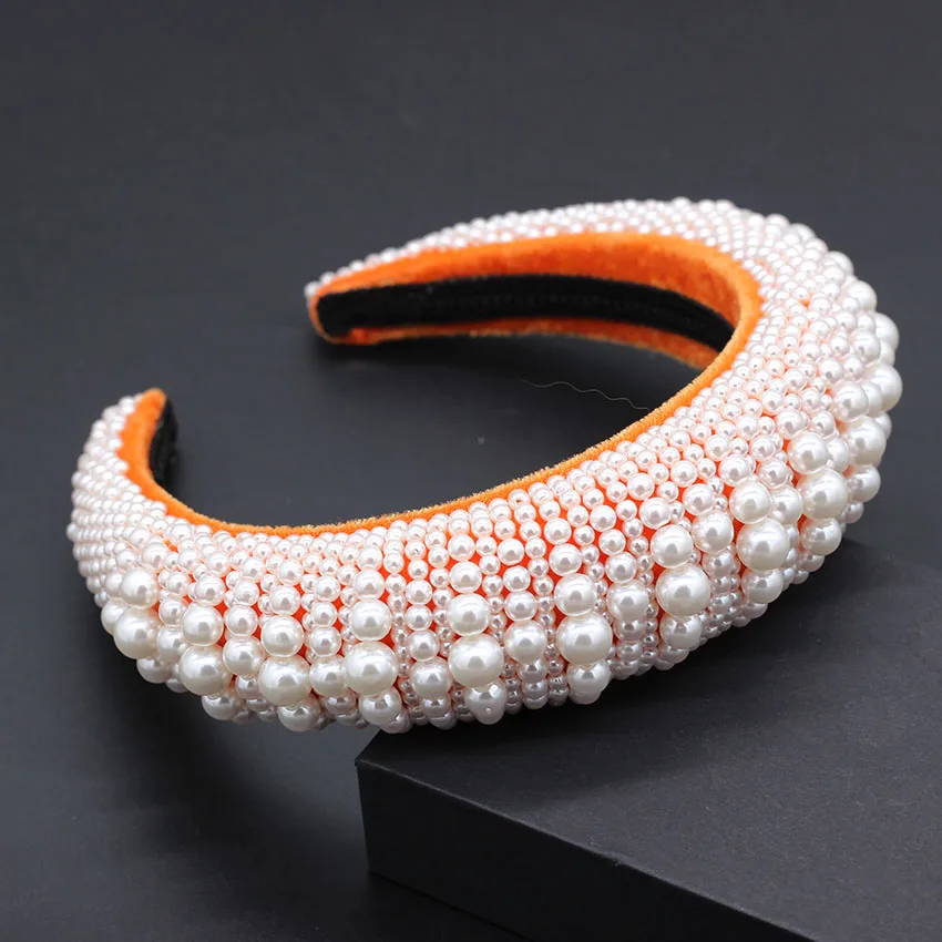 New Baroque Sponge Exaggerated Pearl Hand Sewn Headband Exaggerated personality dance party catwalk headband 647