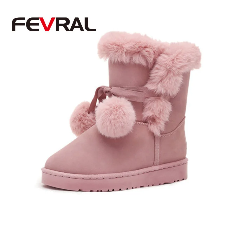 FEVRAL/новые женские ботинки г., зимние эластичные ботильоны с круглым носком обувь на плоской подошве на толстом каблуке женские носки теплые зимние ботинки - Цвет: Pink