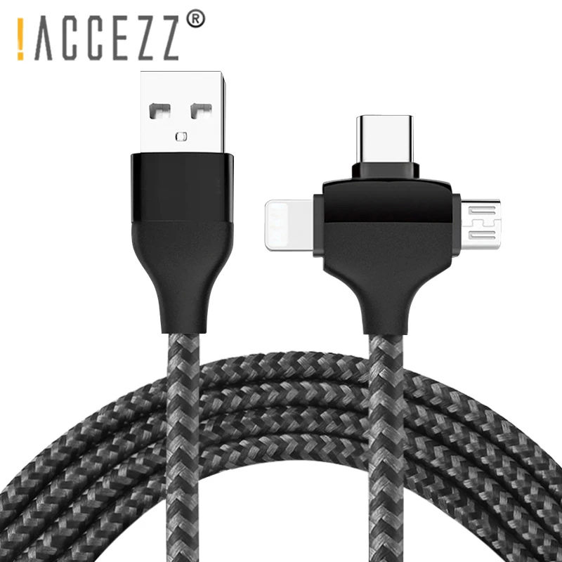 !ACCEZZ 3 in 1 USB Charging Cable 8 Pin For iPhone 12 X XS MAX XR Micro USB Type C Android Phone