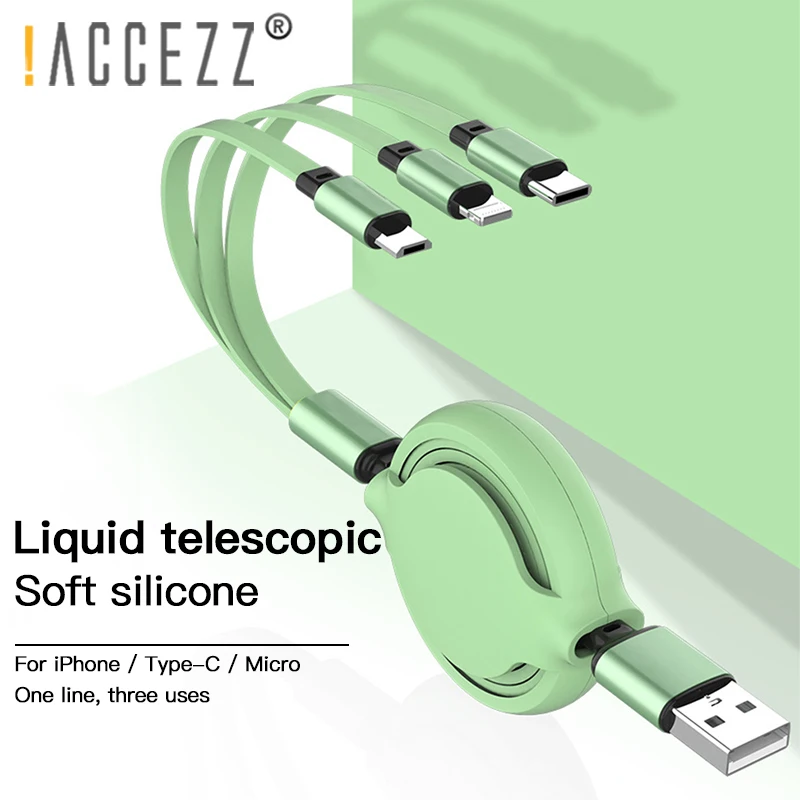 ACCEZZ USB кабель 3 в 1 быстрая зарядка для iPhone XS Micro usb type C выдвижной кабель для huawei samsung жидкий силиконовый шнур