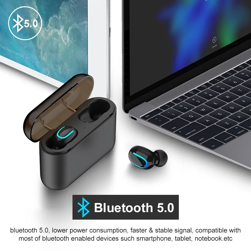 Q32 TWS Bluetooth наушники беспроводные наушники мини HiFi бас стерео с микрофоном Автоматическая пара 1500 мАч Зарядное устройство Чехол